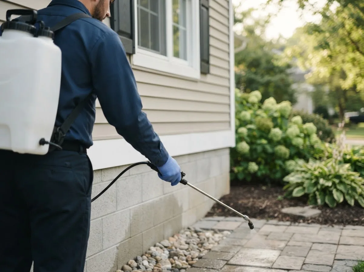 Pest control technician inspecting a home in Justin, TX